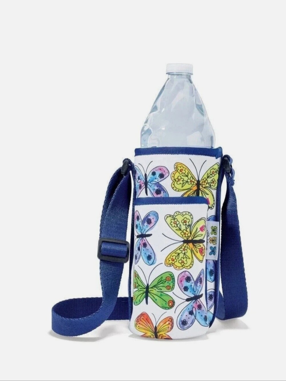Brighton Butterfly Print Water Bottle Crossbody Bag - White & Blue